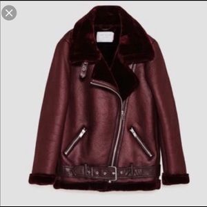 Zara double faced biker jacket burgundy size M